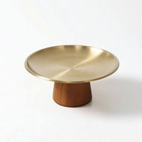 Serving Tray with Pedestal Acacia Wood Pedestal Serving Platter Round Fruit Platter for Hosts, Tea Party
