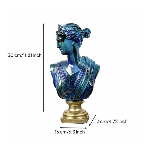 Blue Resin Bust Statue Polyresin Finish Blue Deity Bust Classical Design