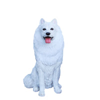 Resin Samoyed Dog Figurine Seated Resin Dog Figurine Adorable Samoyed Sculpture for Entryway