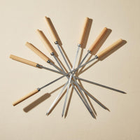 25 Pieces Stainless Steel Kebab Skewer Thickened Wood Handle Grill Skewer Rust-Resistant for Barbecue