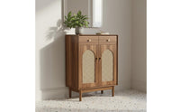 Rattan Footwear Storage Unit Retro Wooden Design Storage Cabinet with Drawers Large Capacity Entryway Shoe Storage Bench for Hallway, Living Room