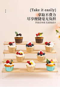 甜品台展示架小蛋糕纸杯摆件摆台零食置物收纳架木质阶梯式点心架 二层长20cm✅（送安装工具 破损包补）