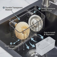Bathroom Sink and Kitchen Organizer with Drain Rack, Rectangular Sponge Holder with Suction Cup for Homeowners