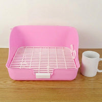 Pink Bunny Litter Tray with Splash Guard, Bunny Litter Box with Drawer and Removable Grate, 28x23x15cm Corner Pan for Small Animals