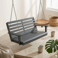 2 Seat Swing Bench Plastic Wood Two-Person Swing Bench Metal Chain Hanging System Cup Holders for Patio, Garden