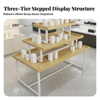 3-Tier Promotional Display Table Versatile Retail Island Display Shelf Versatile Steel and Wood Supermarket Rack for Retailers, Convenience Stores