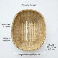 Handwoven Bamboo Storage Basket, Oval Organizer Basket, Pastoral Woven Basket, Laundry Basket, Home Organization Basket, 25cm Long
