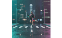 Motorcycle Girl Figurine Color-Printed Running Girl Figure Miniature with Helmet Tiny Scale Figure Model Compact for Collectors
