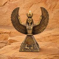 Isis Candle Holder Antique Bronze-Gold Ancient Egyptian Deity Statue Sculpted