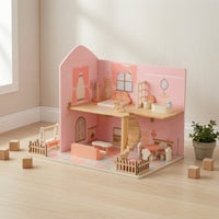 Wooden Dollhouse Pretend Play Dollhouse with Furniture Sturdy Playhouse for Daycare
