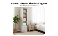 Creamy cream Finish Single Door Glass Wardrobe Modern Minimalist design Wardrobe with Glass Doors and Drawers French Inspired Bedroom Furniture Space-Saving Design for Homeowners, Apartment Dwellers, Renters, Guest Room, Cloakroom, Entrymethod