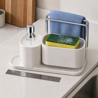 Upgraded Manual Press Soap Dispenser with Sponge Holder for Kitchen Countertop