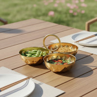 Faceted Three-Compartment Dish with Handle Long-Lasting 3-Compartment Condiment Bowl Compact Dipping Tray Food Safe for Home Dining