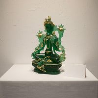 Tibetan Green Tara Figurine Gold Accents Resin Buddha Ornament for Buddhists