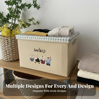 Collapsible Cartoon Print Cube with Lid Foldable Design Collapsible Lidded Box