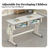 2 Pieces Adjustable Height Kids Study Table Set Children's Desk and Chair Ergonomic Workstation Two Person Design Suitable for Siblings Study Homework Creative Projects