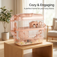 Multi-Level Hamster Cage with Tubes, Acrylic Transparent Viewing Top, Modular Hamster Habitat for Enrichment, Silent Running Wheel