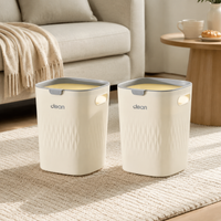 Square plastic trash can, 2-pack waste bin with removable lid, cream deposit bottle collection bin for household