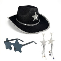 3 Pieces Dangling Star Earrings Glittering Star Sunglasses Cowboy Hat Set Lightweight Cowboy Hat Accessories Comfortable