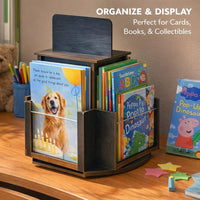 Rotating Greeting Card Display Stand, Wooden Card Holder, Retail Display Rack Organizer, Desktop Card Display, Multi-Tier Card Organizer
