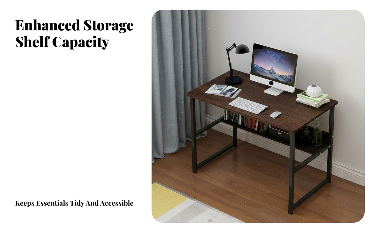 Easy Assembly Simple Study Desk Multi-Purpose Minimalist Office Desk Sturdy Frame Writing Table with Storage Modern Design for Students, Teenagers, Professionals, Small Apartment, Bedroom, Dorm Room