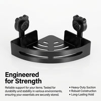 Suction Cup Corner Shelf for Shower, Wall Mounted Organizer for Toiletries Storage, Punch- Storage Rack, Renter Friendly Storage