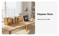 Bamboo Desk Shelf with Drawers Easy Assembly Retractable Tabletop Book Rack