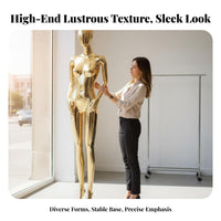 Flat Shoulder Design Full Body Female Mannequin Futuristic Design Electroplated Display Figure Shiny Finish Mannequin for Boutique Owners, Retail Merchandisers, Fashion Designers, Exhibition Room, Trade Exhibition, Photography Studio