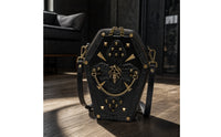 Casket Shoulder Bag with Cranium Motif Faux Leather Casket Crossbody Bag Adjustable Handbag for Goths, Concerts