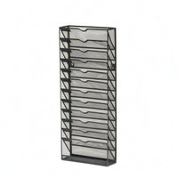 13-Tier File Rack Wrought Iron Style Vertical Tray Organizer Slim Frame