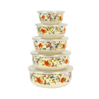 5 Pieces Enamel Food Storage Bowl Printed for Kitchen