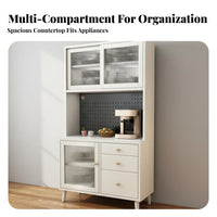 Sintered Stone Top Sideboard Storage Cabinet Buffet Cabinet Fluted Glass Drawers Multifunctional Hard-wearing Surface Suitable for Homeowners Families Dining Room Kitchen Hallway