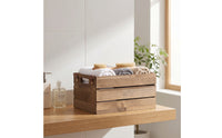 Storage Basket with Leather Straps Rectangular Wooden Container with Handles Portable Wooden Storage Bin for Countertop, Kitchen