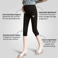 Maternity Leggings with Elastic Waist for Summer Comfort, Lightweight Cropped Trousers for Gym and Loungewear