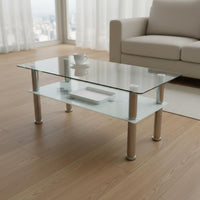 1 Piece Glass Top Table 2-tier Coffee Table Minimalist Layered Glass Stainless Steel Legs Easy Maintenance Suitable for Homeowners Families Small Areas Living Room Office