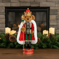 Wooden Bear Nutcracker Festive Cape Bear Nutcracker Handcrafted Look Seasonal Decoration for Display, Gift Christmas