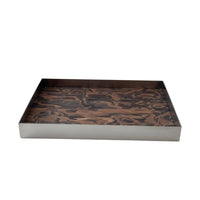 Tray with Wood-Grain Interior Shallow Stainless Steel Tray Polished Serving Platter for Coffee Table
