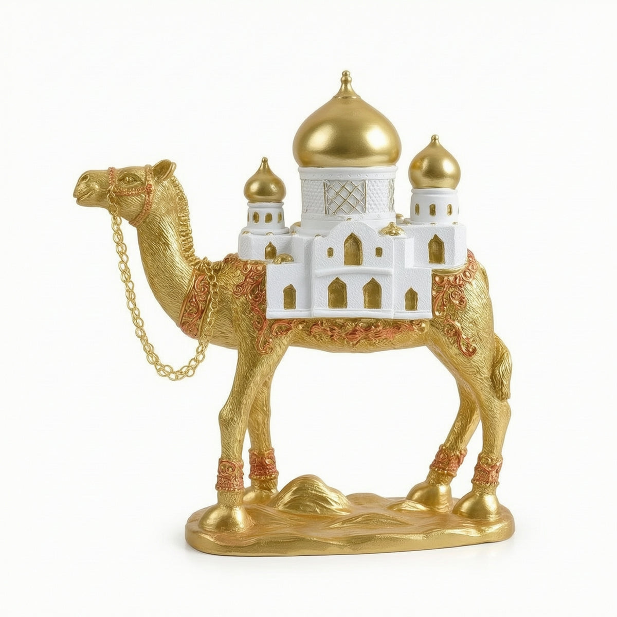 Camel Figurine with Mosque Golden Decor Tabletop for Collectors