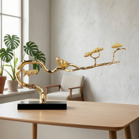 Bird Sculpture with Crystal Base Metal Ornament with Branch Whimsical