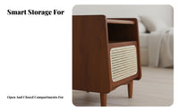 Rattan Nightstand Solid Wood Legs Rattan-Front End Table with Lift-Top