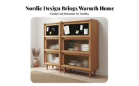 Small Space Friendly Nordic Design Sideboard Multi-Functional Ash Wood Buffet Cabinet Large Capacity Buffet Cabinet with Glass Doors Sturdy Construction for Apartment Dwellers, Homeowners, Families, Living Room, Entryway