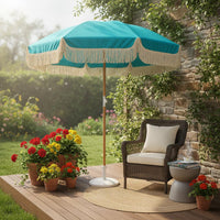 Tassel Beach Umbrella Water Resistant Canopy Tassel Fringe Umbrella Waterproof Fringed Garden Parasol for Patio, Poolside