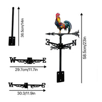 Weathercock Weathervane Wrought Iron Roof Mount Wind Indicator Easy to Install Outdoor Decoration for Yard, Farmhouse