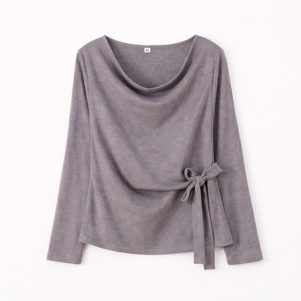 Long Sleeve Tops Women with Tie Waist Detail for Work and Office Wear, Polyester Blouse with Adjustable Drawstring, Plus Size