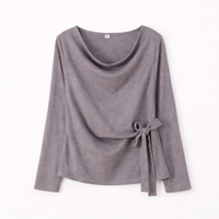 Long Sleeve Tops Women with Tie Waist Detail for Work and Office Wear, Polyester Blouse with Adjustable Drawstring, Plus Size