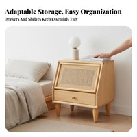 Rattan Panel End Table Nordic Aesthetic Nightstand Sturdy Construction