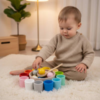 Wooden Balls and Cups Set Natural Wood Wooden Color Matching Game Bead Sorting Learning Toy Paint for Children 3+, Daycare