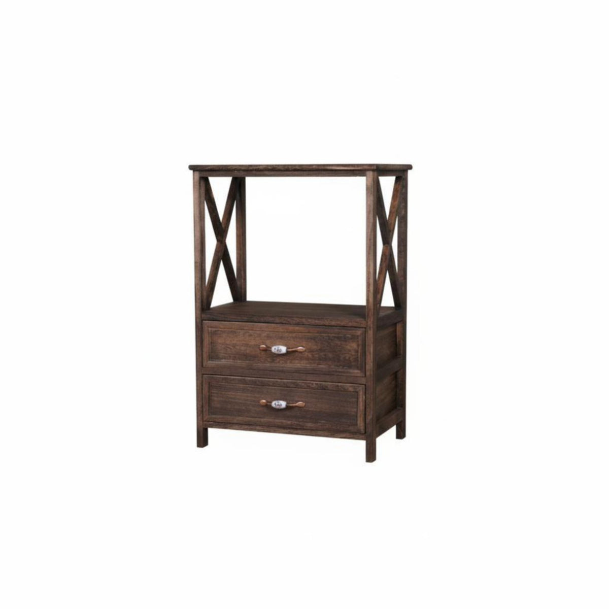 End Table with Drawer and Basket Distressed Finish Bedside Cabinet for Students