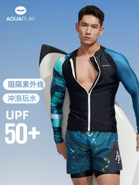 AquaPlay安泊来泳衣男泡温泉泳裤套装拉链速干保守游泳衣潜水服