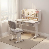 Children's Furniture Ergonomic Study Table with Storage Student Writing Desk with Hutch Adjustable Height Set Promotes Comfort Suitable for Kids Room Homework Learning Space